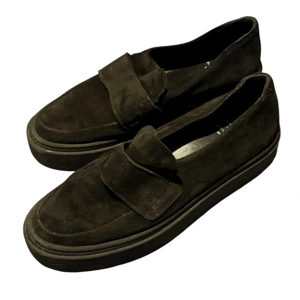 Aquatalia Lorita Genuine Suede Leather Platform Sole Slip-On Loafer Black Sz 6.5